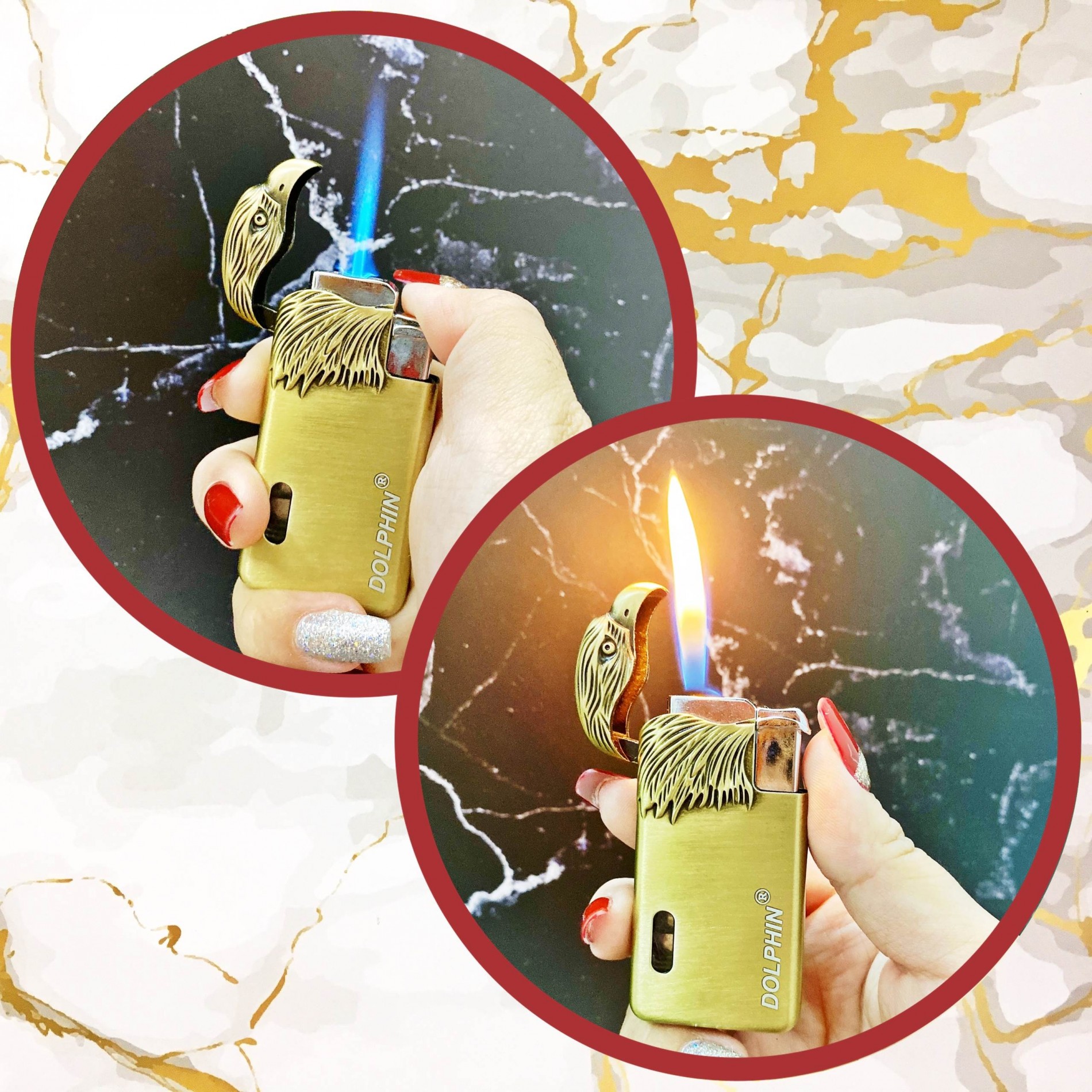 [HCM] Bật Lửa Gas Dolphin 2 Chế Độ Lửa Hình Đầu Đại Bàng