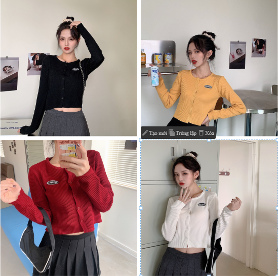 Áo thun nữ croptop dài tai cài cúc có logo-4 màu