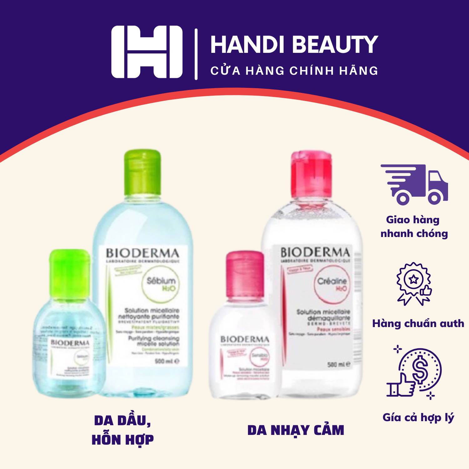 Nước Tẩy Trang Bioderma H2O Pháp (100ml ~ 500ml)