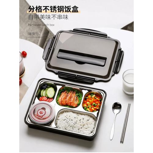 [HCM]Khay cơm phần giữ nhiệt inox 5 ngăn (kèm muỗng đũa inox)