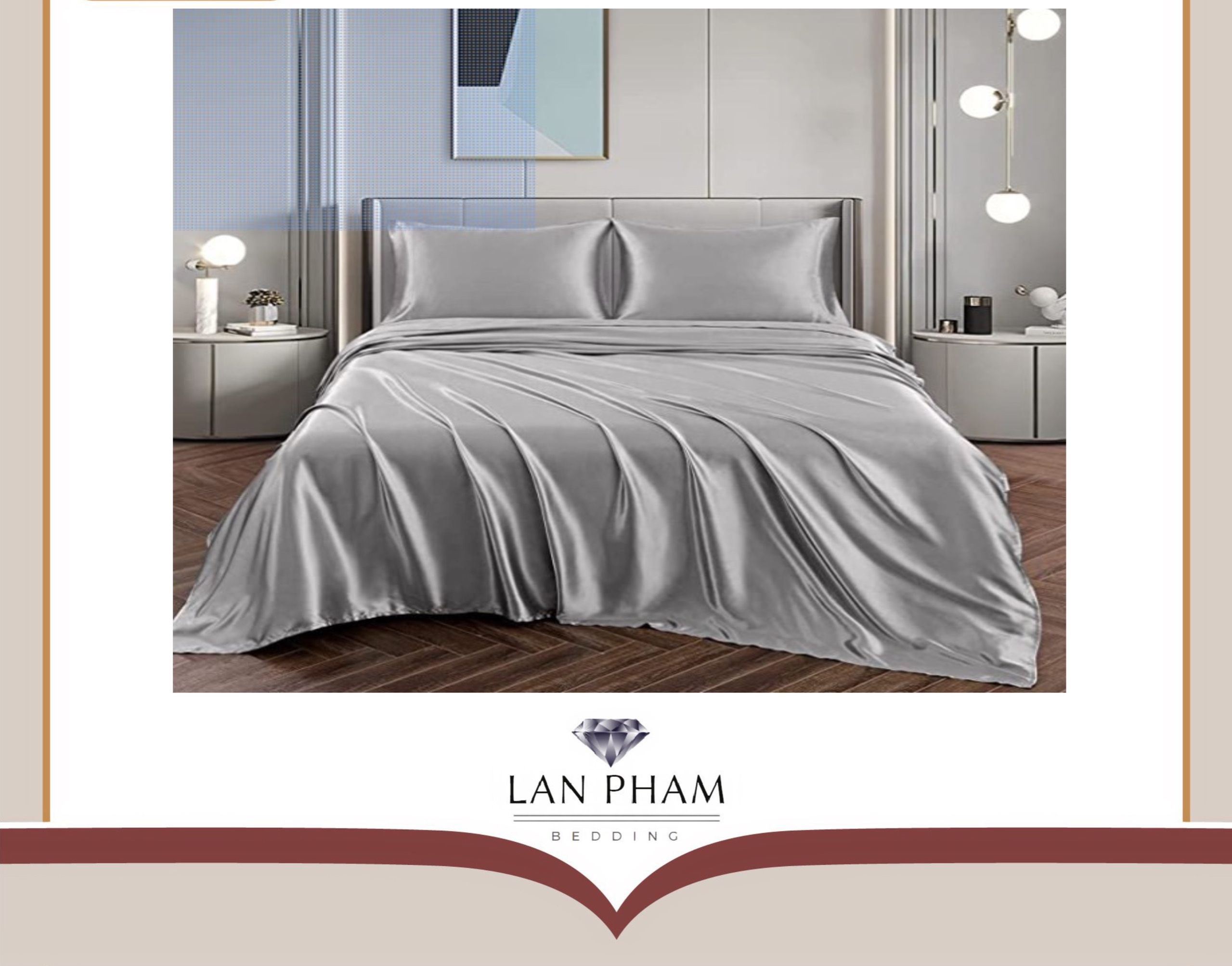 ( Lụa Loại 1) Ga - Drap Giường Lẻ Phi Lụa Màu Bạc Kim Lan Pham Bedding