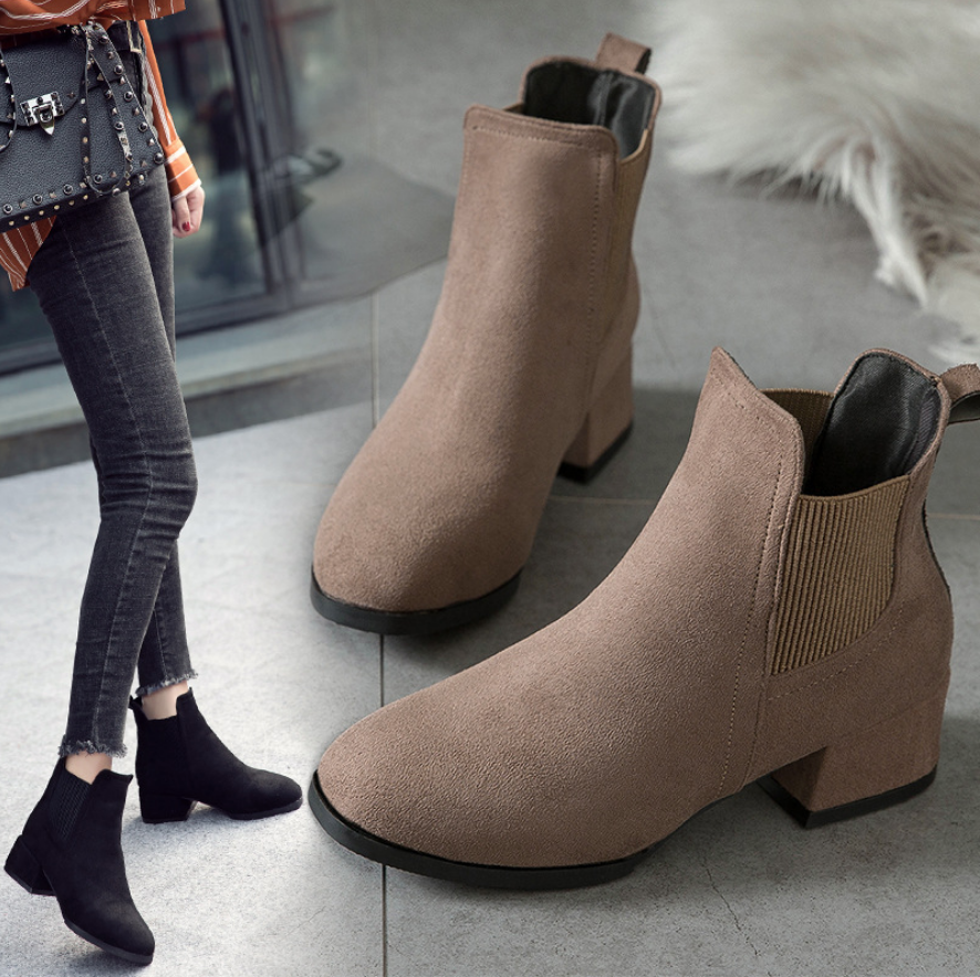 [ Màu NÂU + ĐEN size 35- 40 ]  Boot nữ cổ thun da lộn đế 4cm ÊM CHÂN GBN118