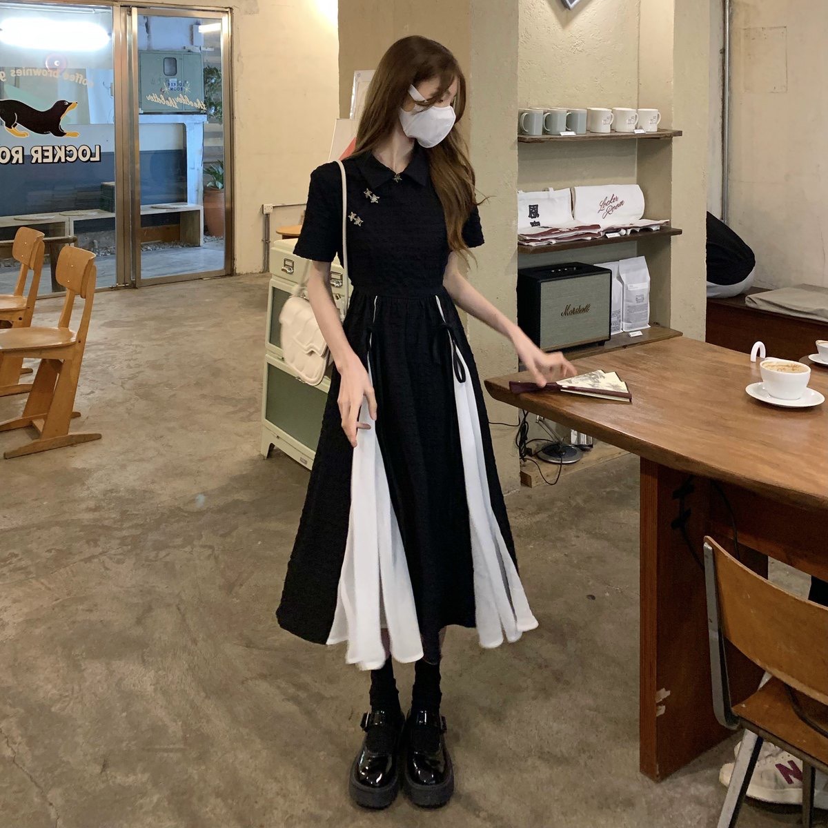 Đầm Sườn Xám Cách Tân Phối Voan Cách Tân Dây Nơ Eo