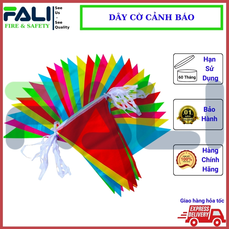 Cờ dây cảnh báo tam giác 10m FL-CCB nhiều màu bằng vải, cờ cảnh báo an toàn công trình giao thông, cờ đuôi nheo cảnh báo