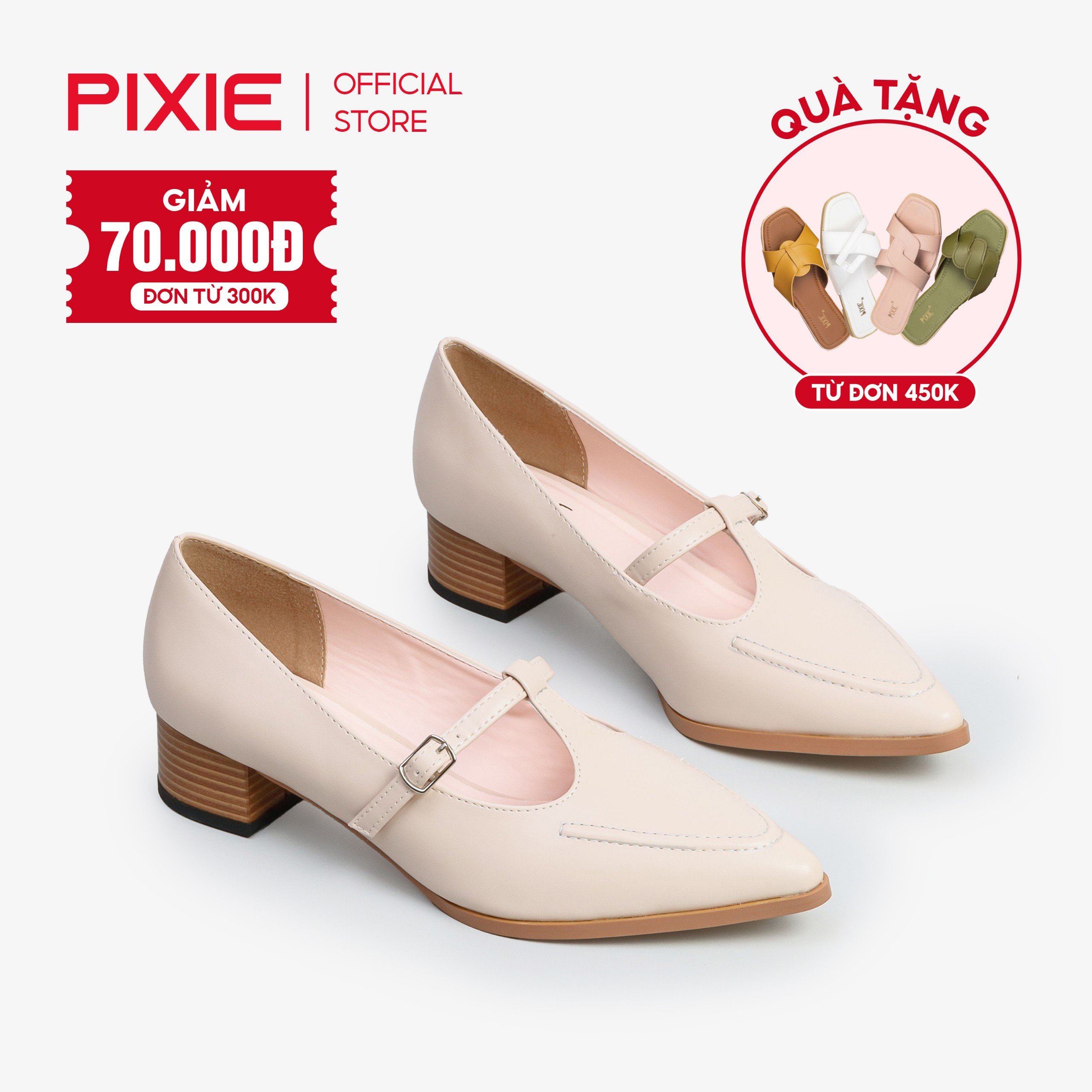 Giày Cao Gót 3cm Quai Ngang Pixie H220