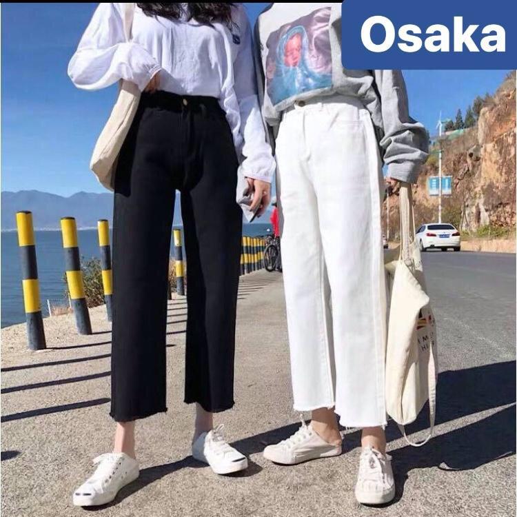 QUẦN BAGGY JEAN NỮ TRẮNG ĐEN BIỂN CHẤT BÒ ỐNG RỘNG LOE LƯNG CAO NÂNG MÔNG TREND MỚI SAKURA OK-9779 OSAKA FASHION