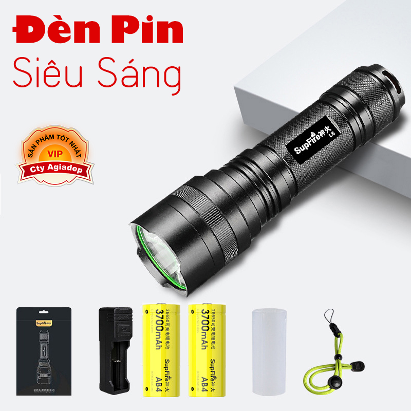Đèn Pin siêu sáng SupeFire sáng rực mọi cấp độ + 2 Pin SẠC