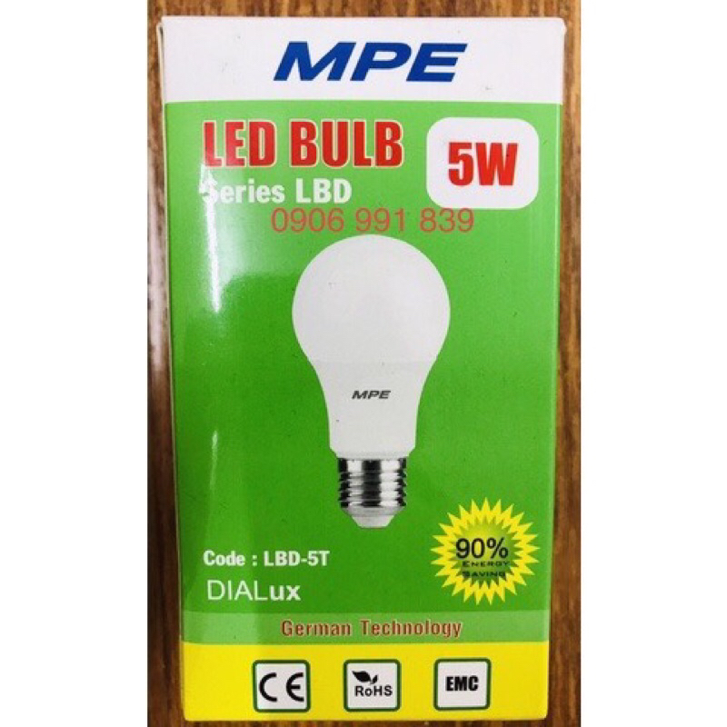 Bóng đèn led bulb mpe - ánh sáng trắng/vàng - 3w, 5w, 7w, 9w, 12, 15w cao cấp mpe