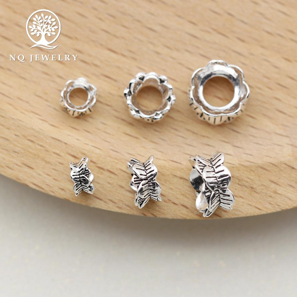 Charm bạc chặn hạt họa tiết hoa sen 2 đầu 10mm - NQ Jewelry