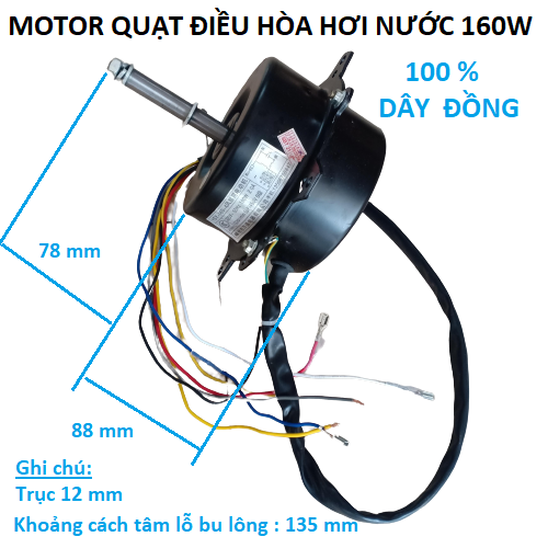Motor quạt điều hòa hơi nước 160W - Lõi đồng - Tặng tụ điện và sơ đầu đấu dây