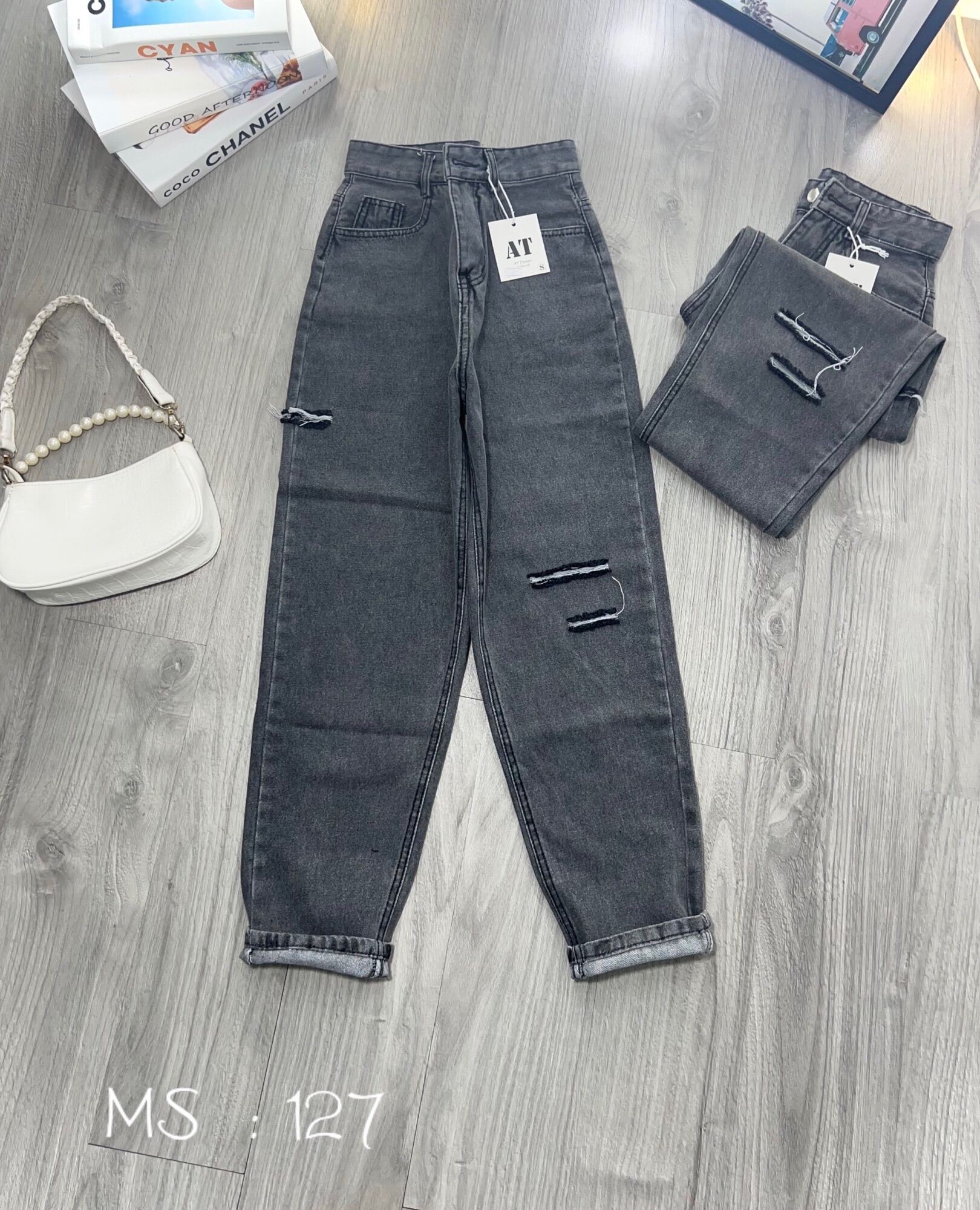Baggy Jeans Lưng Cao Rách Bẹ 3Line