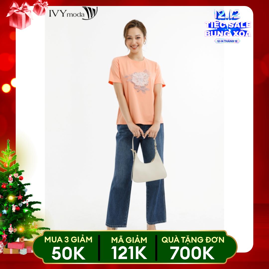 Áo thun đính hoa nổi IVY moda MS 57M7470