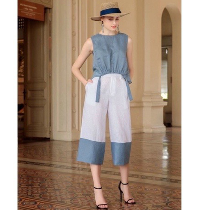 Set bộ đi chơi linen áo cộc kèm quần dáng lửng thời trang phong cách trẻ