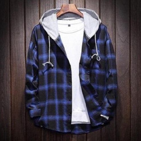 ÁO KHOÁC SƠMI UNISEX CAO CẤP SỌC CARO PHỐI NÓN