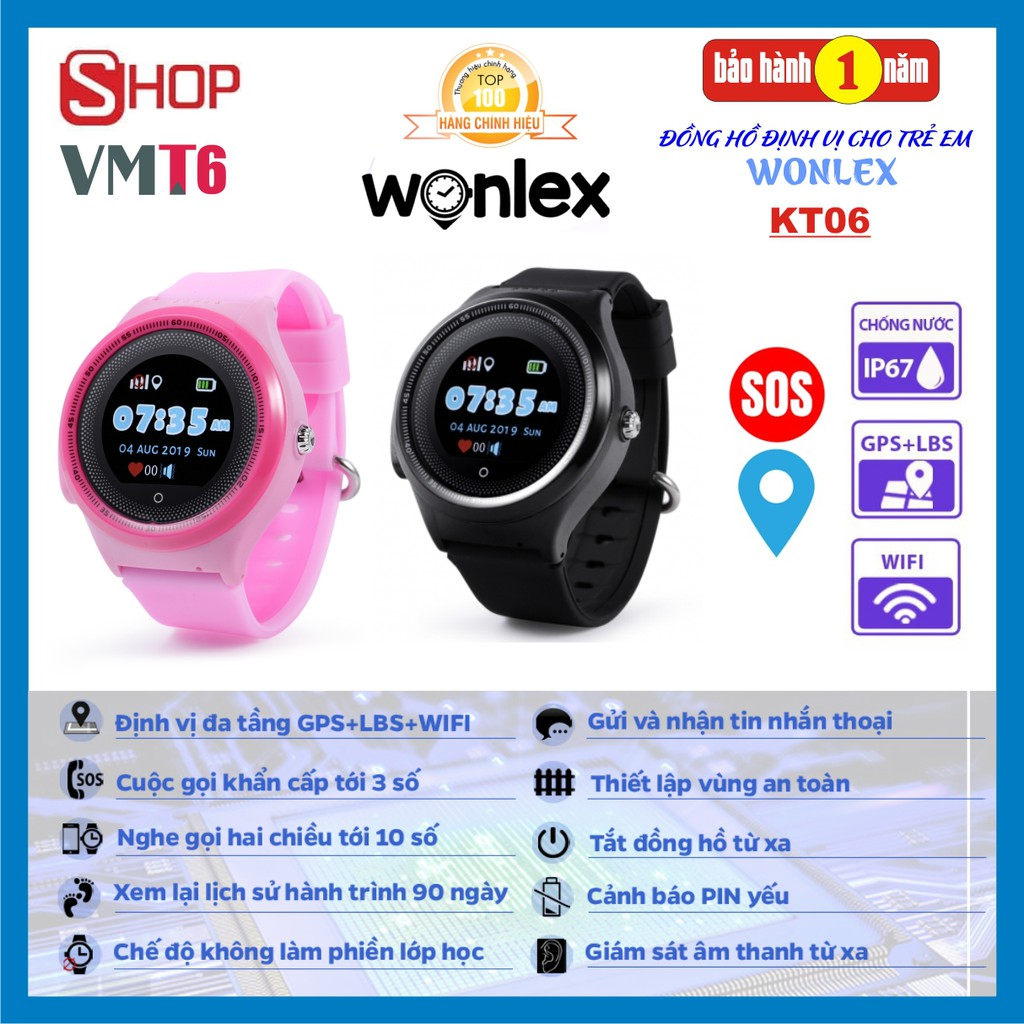 Đồng hồ định vị trẻ em WONLEX KT06 chính hãng - Wifi - Chống nước IP67