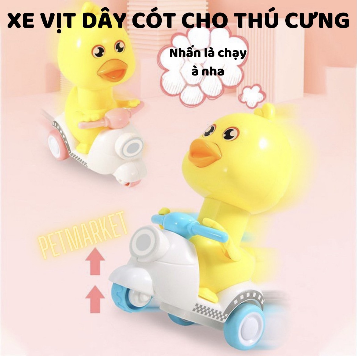 Xe vịt chạy dây cót đồ chơi cho chó mèo, thú cưng