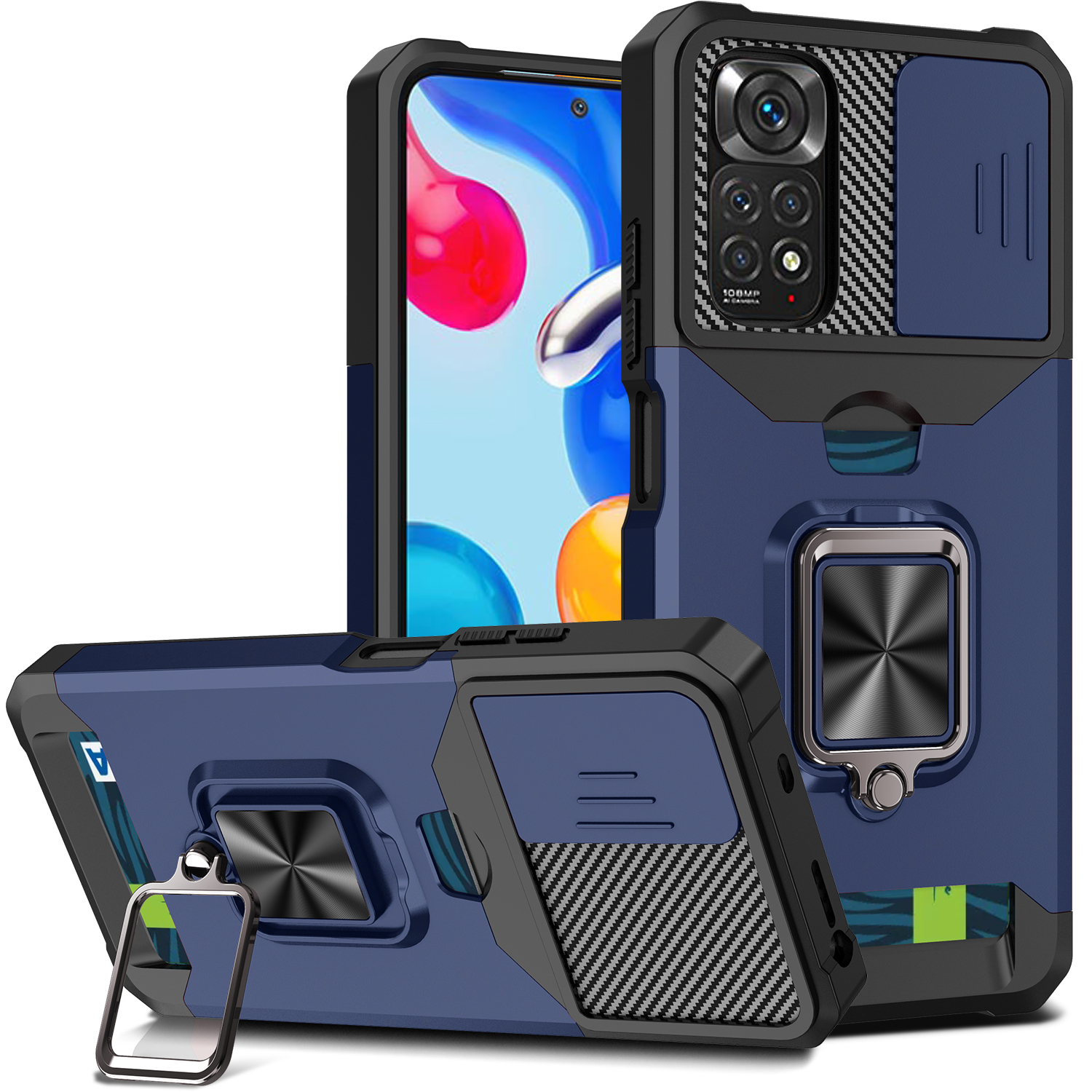 Ốp lưng Redmi Note 11 / Note 11s 4G camera nắp trượt Iring chống sốc nhẫn hút ô tô kèm ví đựng thẻ cao cấp