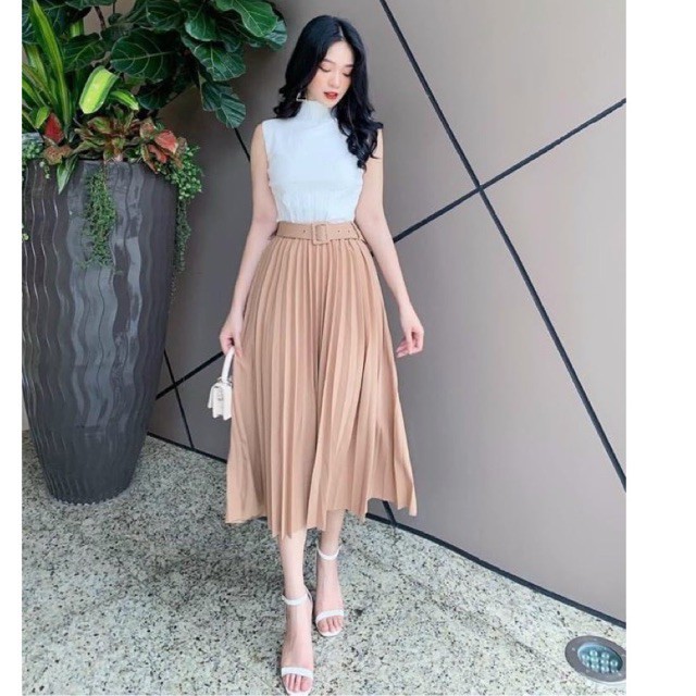 Chân Váy Xếp Ly Dài Hàng QC CÓ KÈM ĐAI