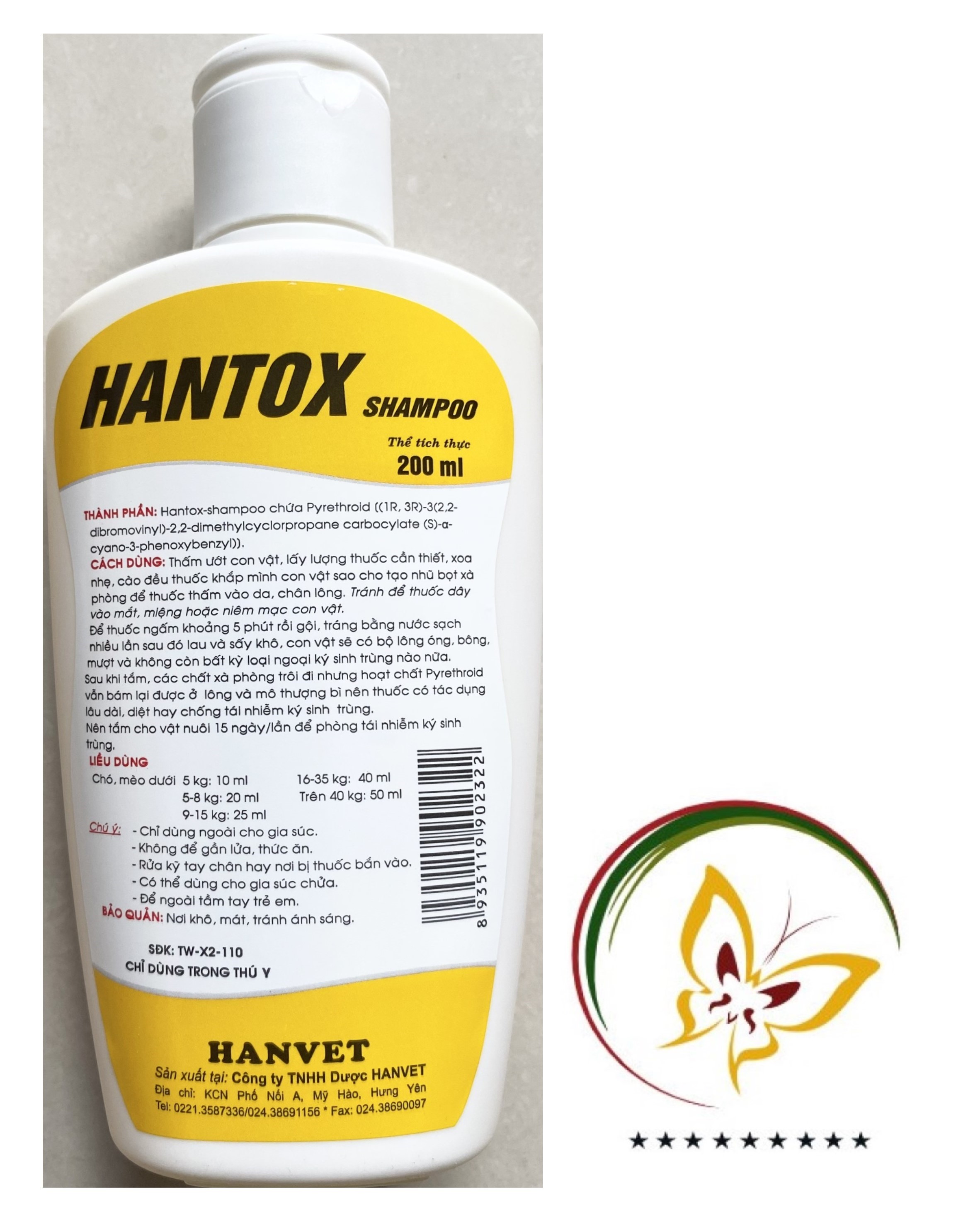 Hantox Shampoo - Dầu tắm Chó, Mèo (Màu Vàng Dành cho trưởng thành) - #059B# 200ml