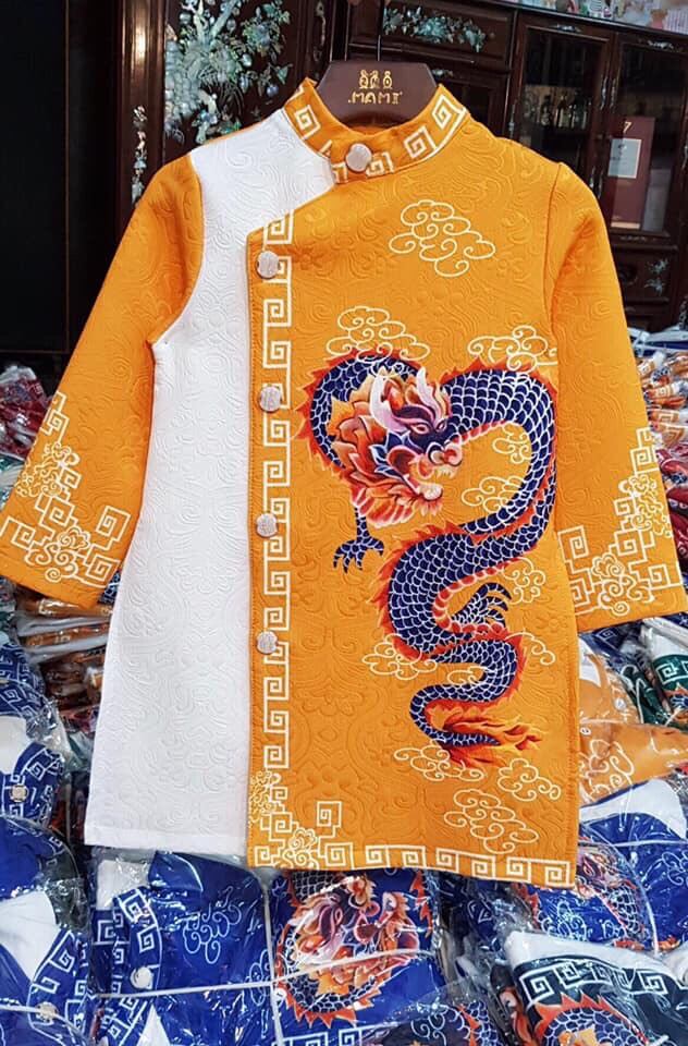 áo dài cách tân bé trai vải gấm