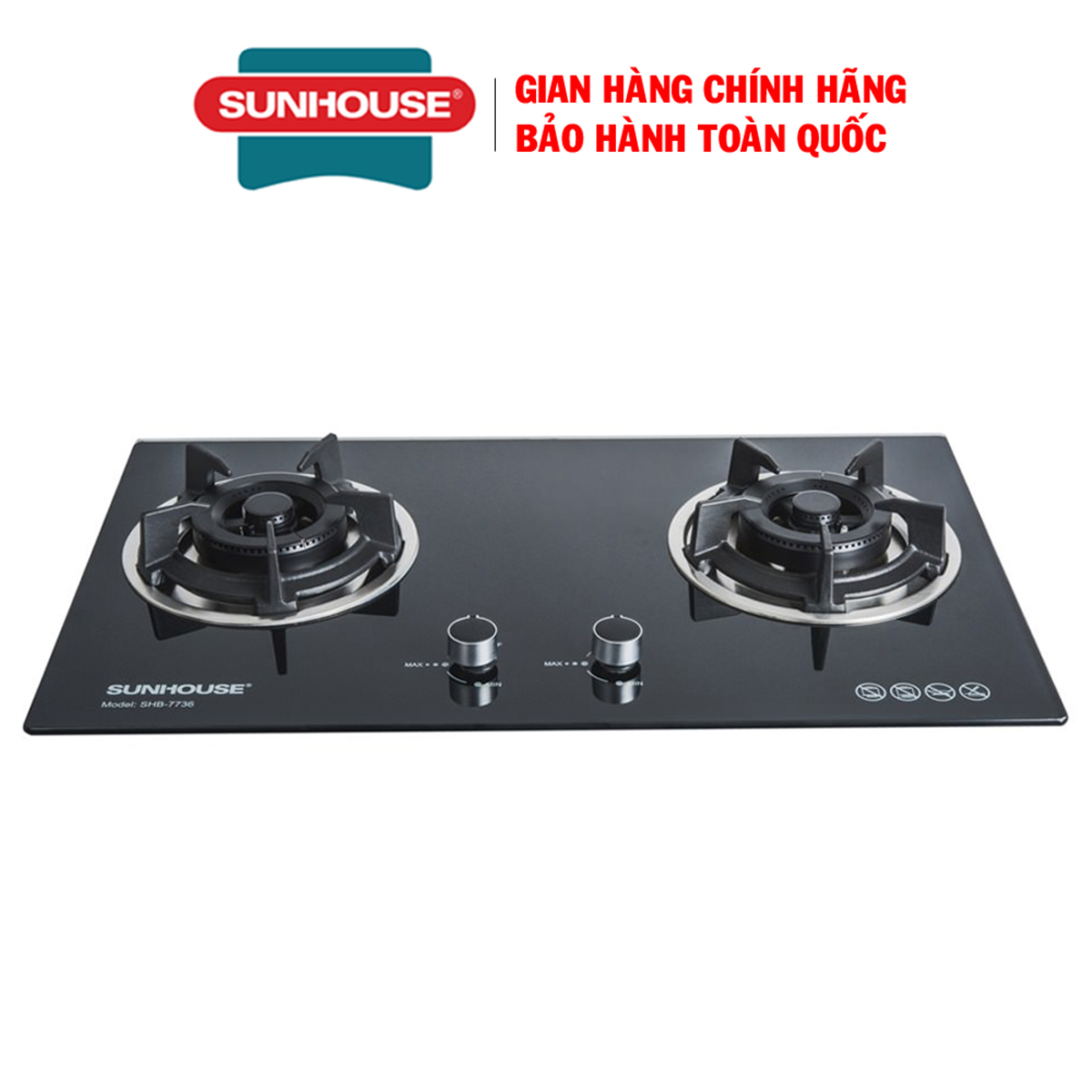 Bếp gas âm kính SUNHOUSE SHB7736 - Bếp gas âm -  Bếp gas đôi - Bếp ga đôi - Bếp ga âm - Bếp ga bảo hành 24 tháng tại nhà