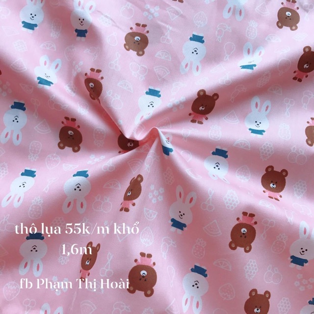 Vải thô mặt lụa gấu thỏ nâu 100% cotton