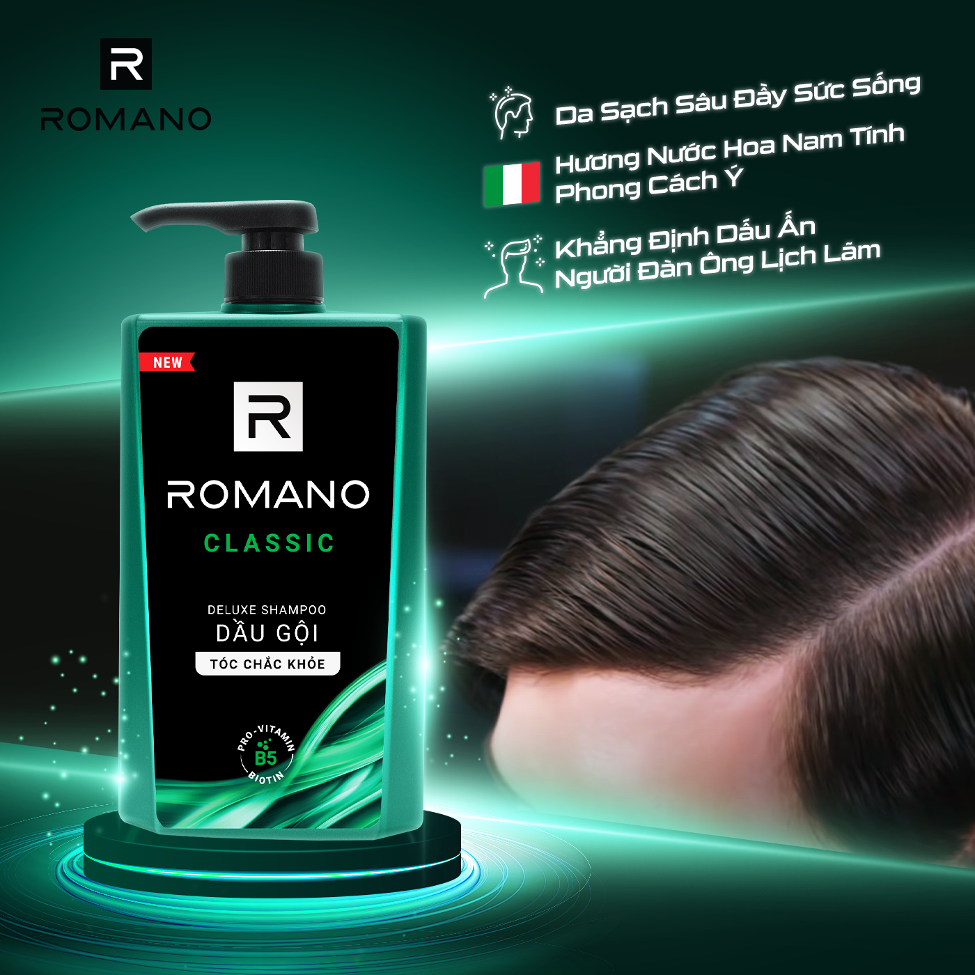 Combo Dầu gội và Sữa tắm Romano Classic 650g/chai