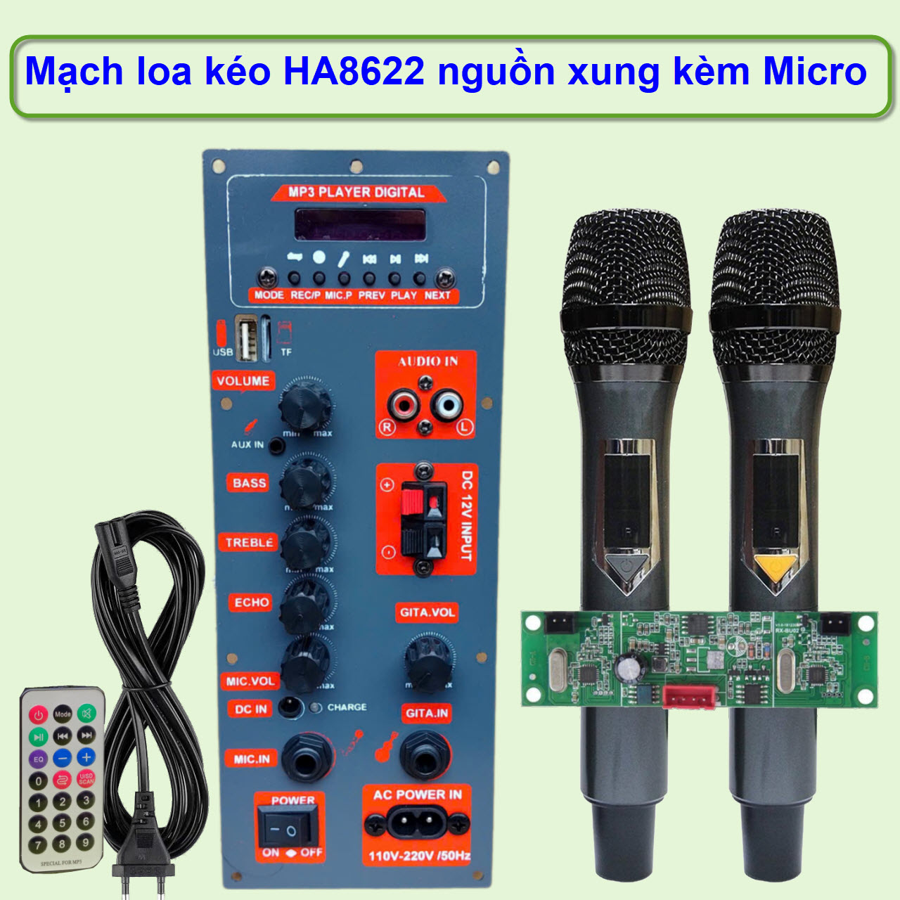 Mạch loa kéo HA8622 nguồn xung kèm micro