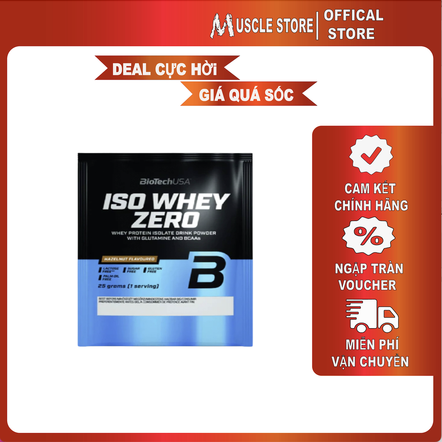 Sample Iso Whey Zero - Whey Protein Isolate BioTech (1Liều), Hỗ Trợ Tăng Cơ/Giảm Mỡ, 22g Protein, 9g EAA, 5G BCAA.