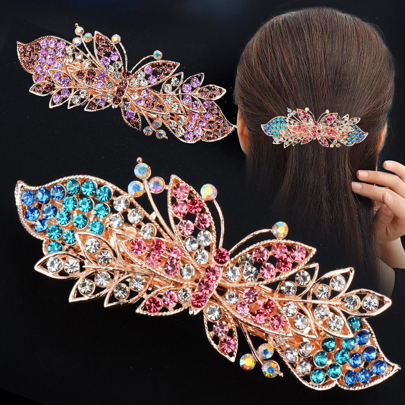 Colorful Headdress Rhinestone Butterfly Hairpin Spring Clip Elegant Ladies Hair Accessories