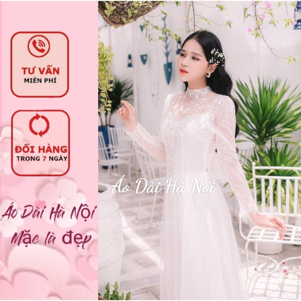 [Giá xưởng} Áo dài cô dâu cao cấp, áo dài cưới màu trắng tinh khôi - Áo Hà Hà Nội