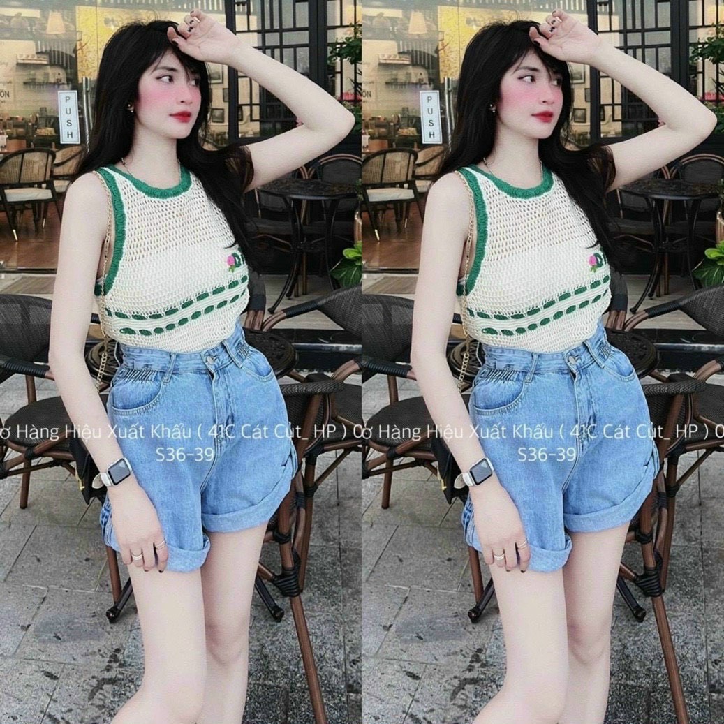 Áo len lưới sát nách thêu viền D.O