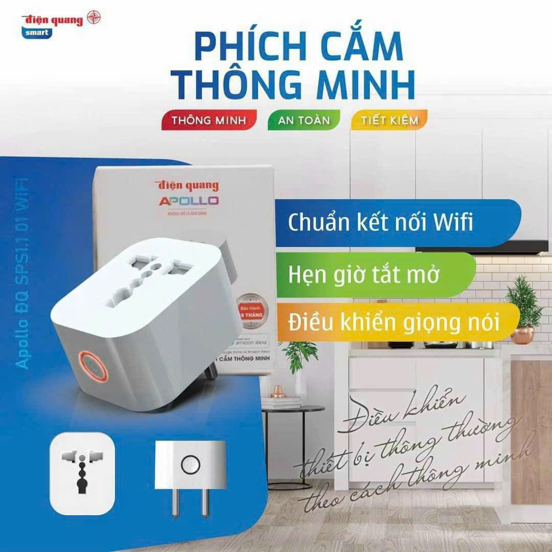Phích cắm thông minh điện quang apollo đq sp1.1 01 wifi