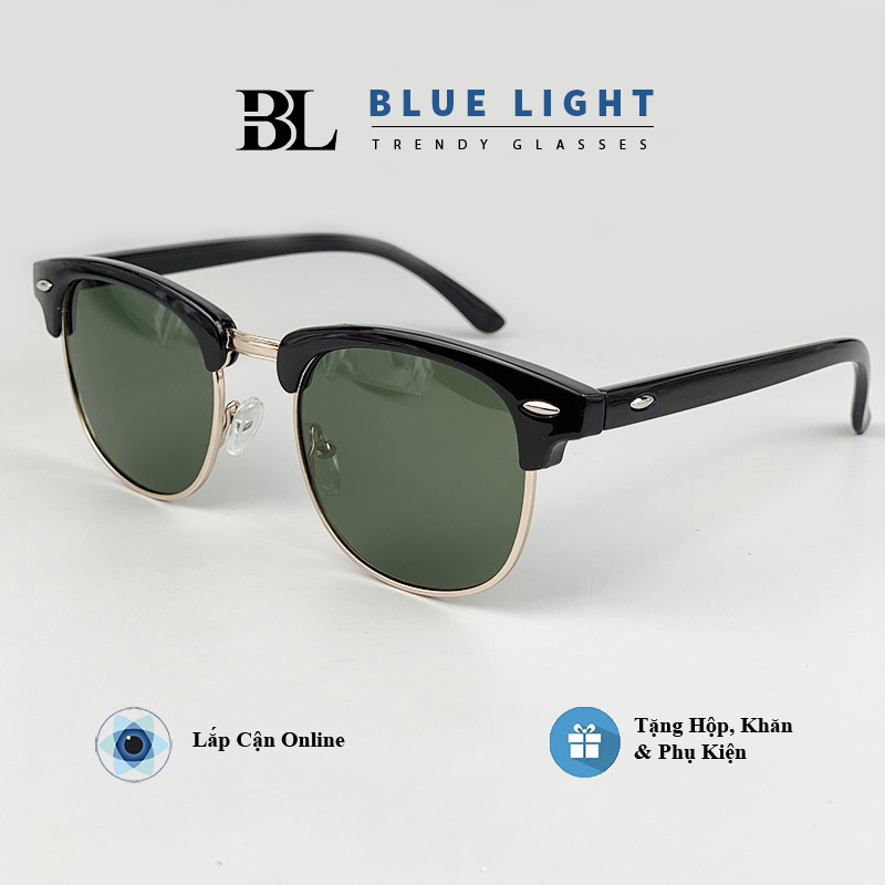 Kính râm, kính mát nam nữ mắt tròn clubmaster vintage dáng nhỏ, mắt xanh rêu, chống tia uv - blue light