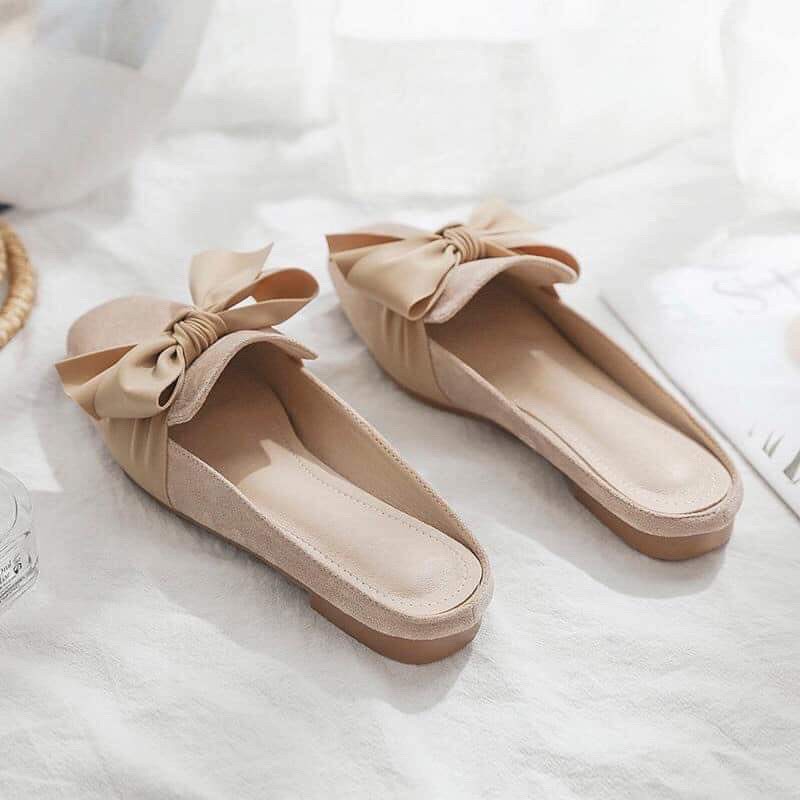 [Mã FASHIONG10 giảm 10k đơn 50k] Giày Mules Nơ Da Lộn Giày Lười Nữ G15