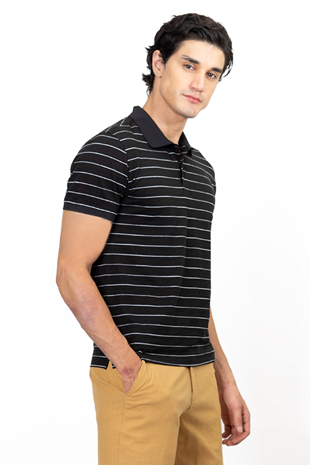 Áo thun Polo nam Novelty màu đen sọc trắng 191238N