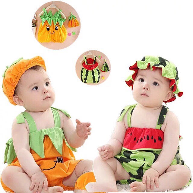 Body dưa hấu, bí đỏ kèm mũ  cho bé