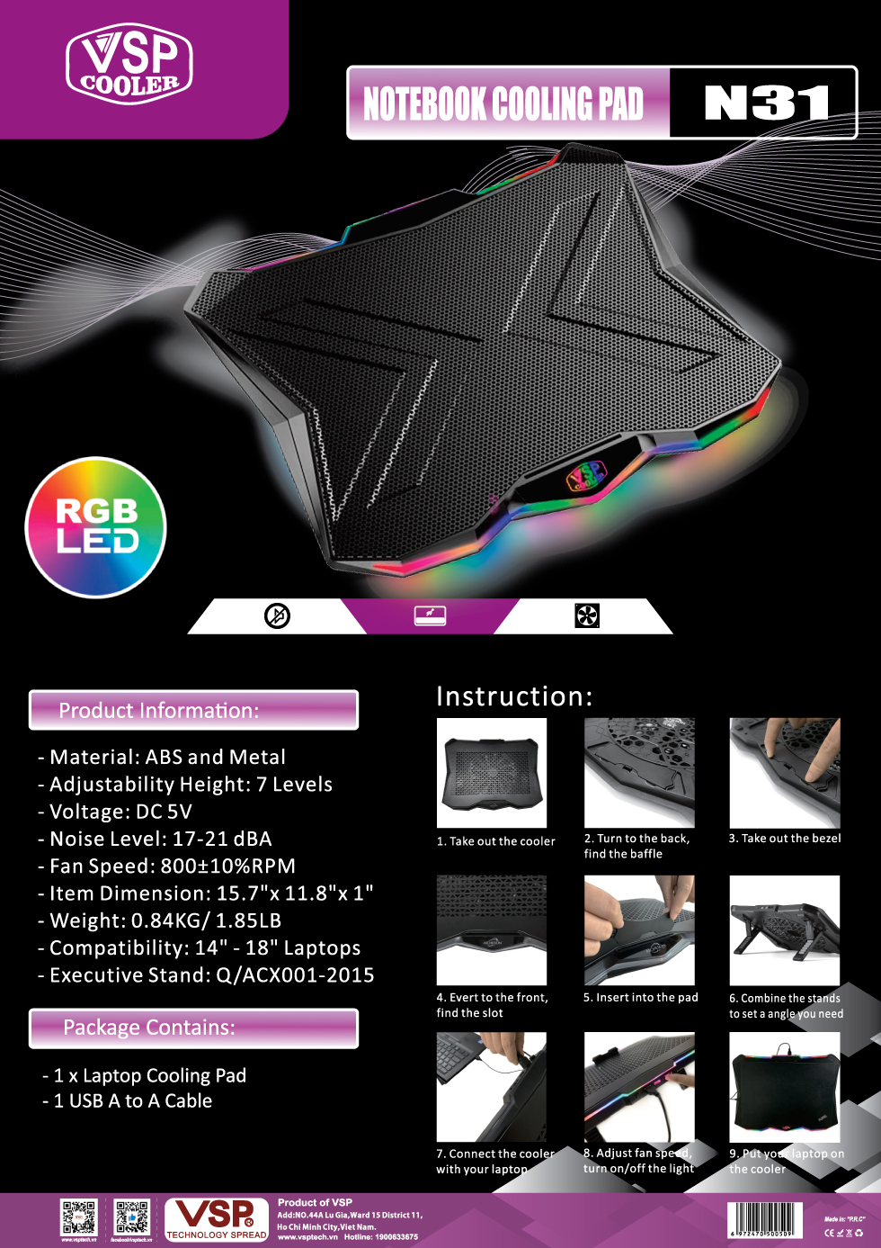 Đế Tản Nhiệt VSP Cooler N31 LED RGB