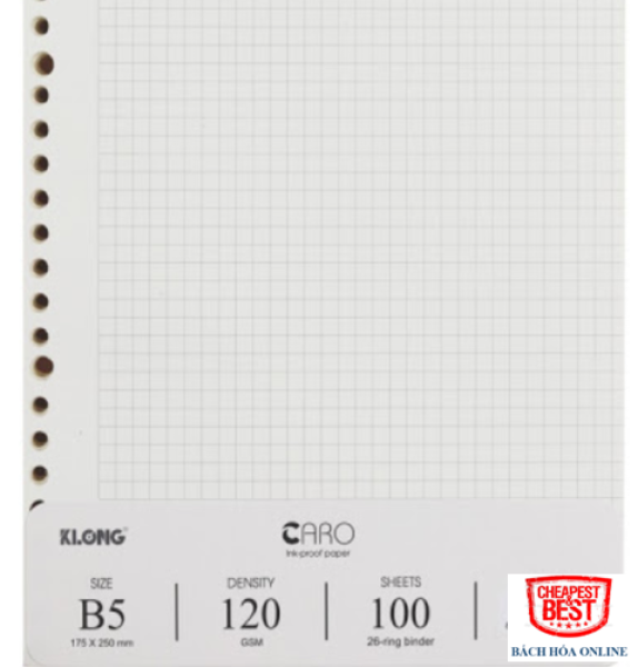 Ruột Giấy Refill Sổ Còng Caro, Chấm Dot Grid, Kẻ Ngang Lined B5 Klong - 100 tờ; MS: 546, 547, 548
