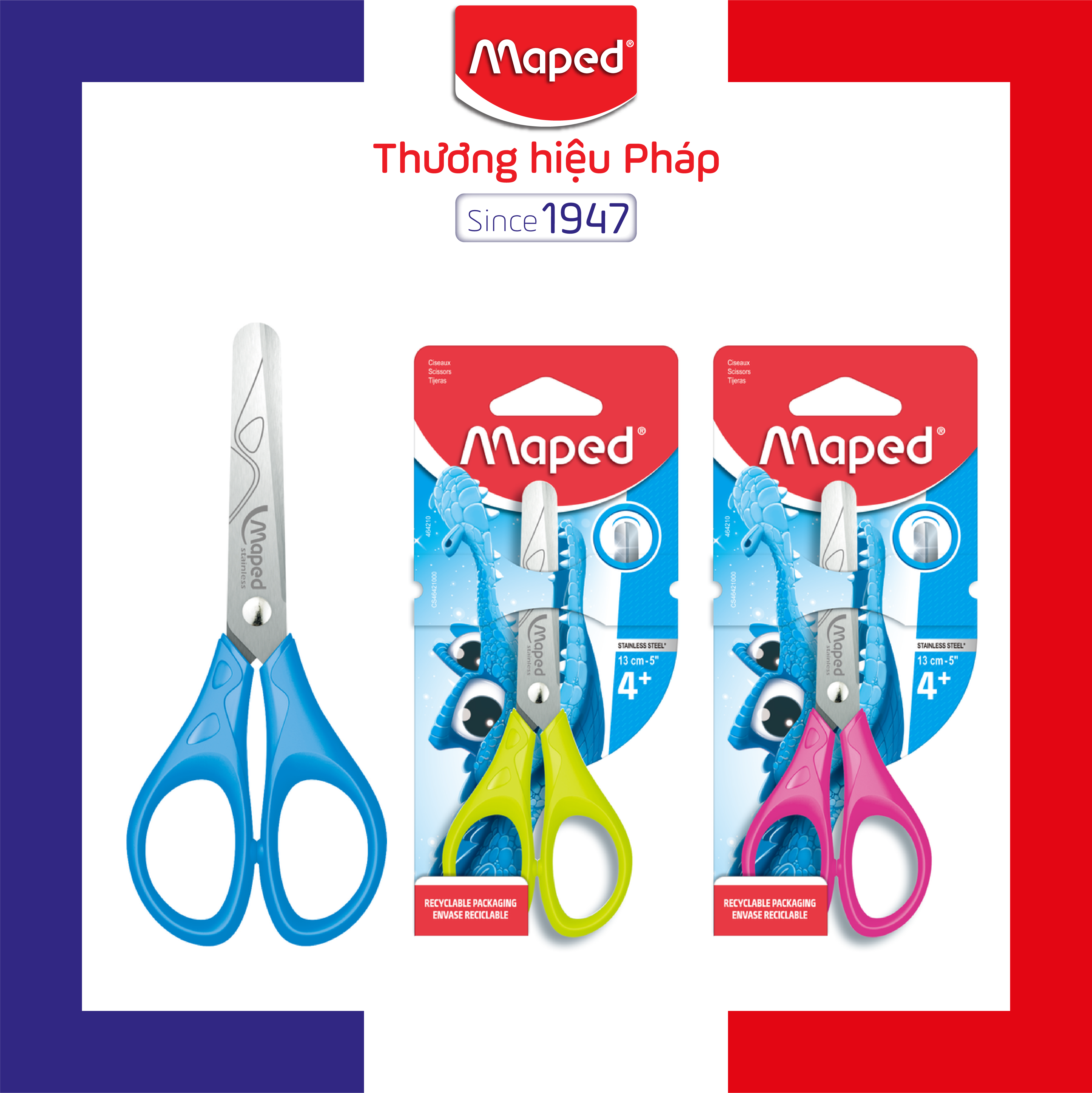 MAPED - Kéo học sinh PULSE 13cm (đầu tròn, lưỡi kéo CNa cm, từ 4 tuổi) - 1 cây