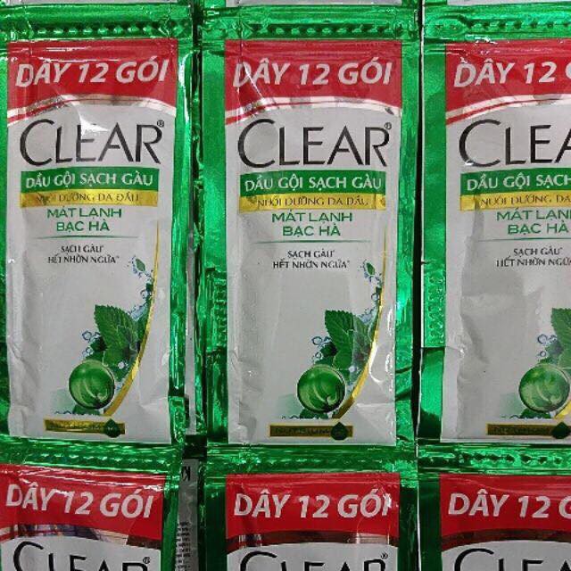 Combo 4 dây dầu gội đầu sạch gàu Clear mát lạnh bạc hà đánh bay gàu ngứa vi khuẩn 6g x 12 gói