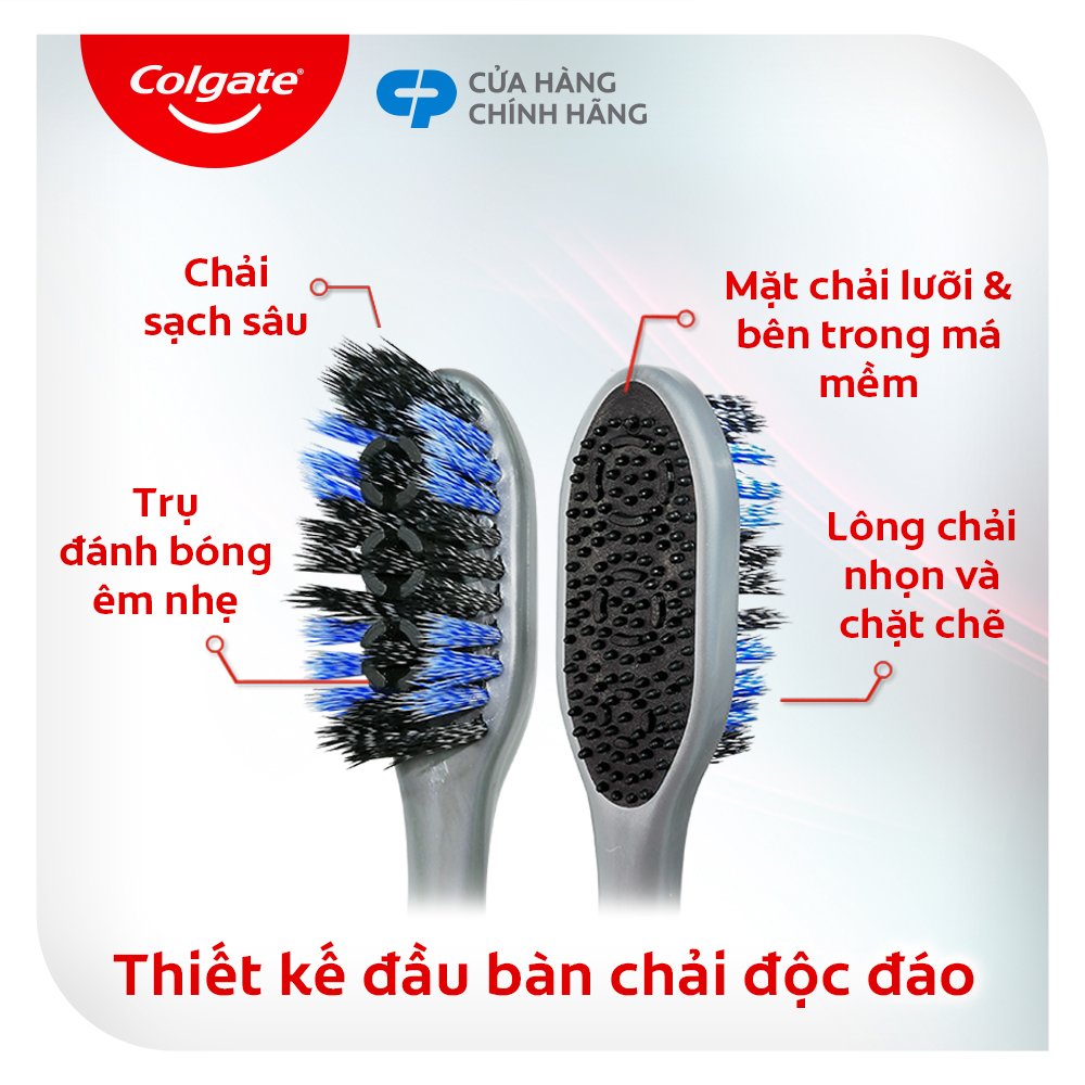 Bàn chải Colgate 360 than hoạt tính kháng vi khuẩn Charcoal Spiral lông chải xoắn kép