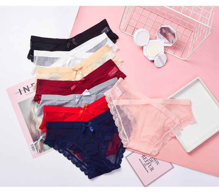 Combo 5 Quần Lót Nữ Ren Lưới Cạp Chéo Đính Nơ 5779 – Dễ Thương, Gợi Cảm, Mặc Cực Thoải Mái