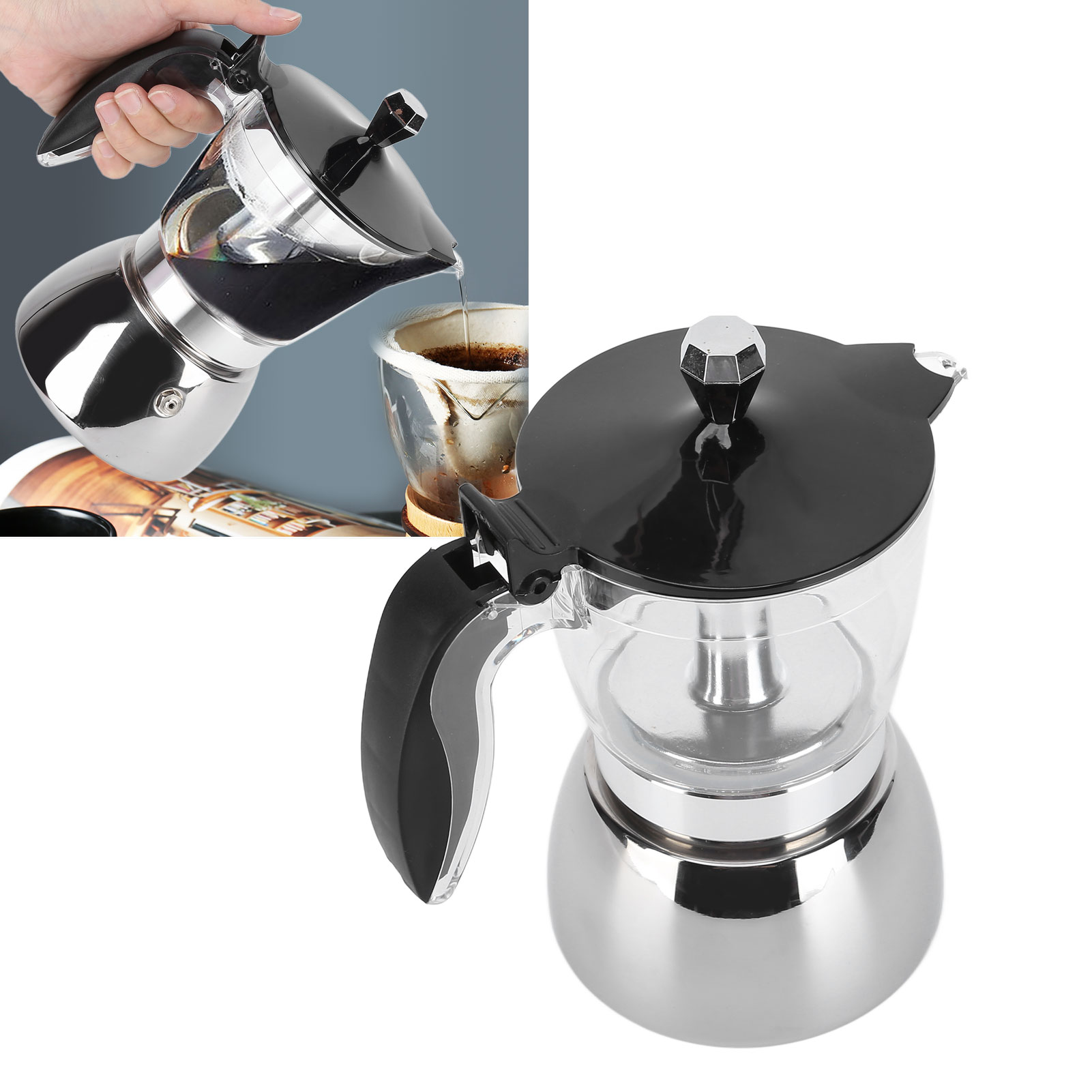 Bình pha cà phê bằng thép không gỉ Moka Pot gia dụng để pha cà phê