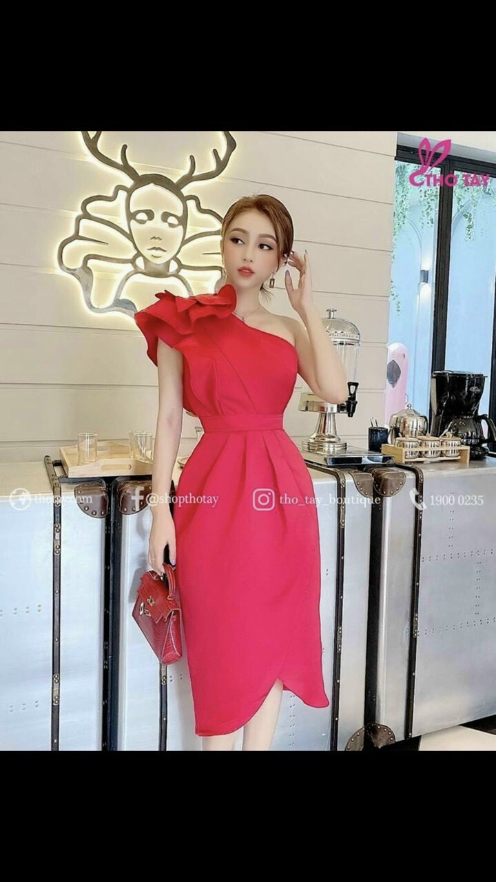 Đầm dự tiệc nữ lệch vai dự tiệc cưới, dạo phố cực chất