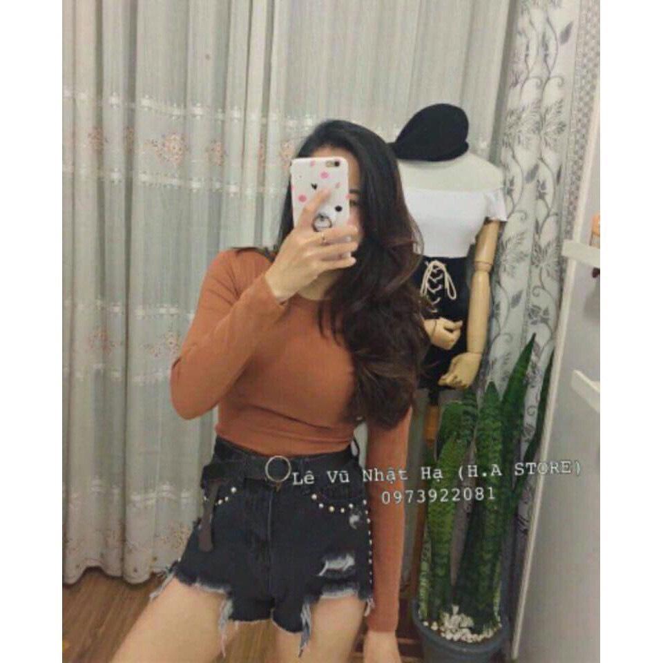 Áo thun gân croptop body tay dài