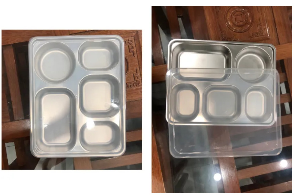 [GIÁ TỐT]Khay cơm phần 5 ngăn inox 304 loại dày đựng thức ăn ( phân loại có nắp và không nắp)