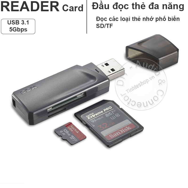 Card đọc thẻ SD Micro SD TF USB 3.1 gen1 SSK SCRM-400