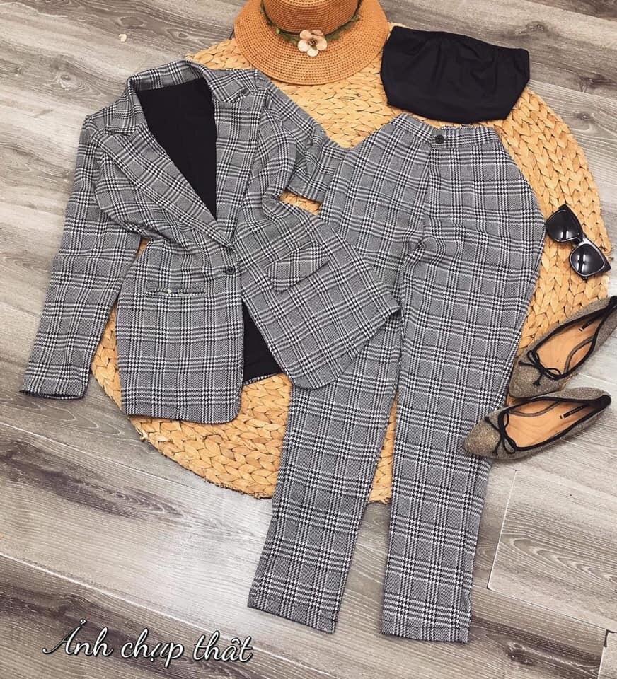 SET Vest dài caro 3 món