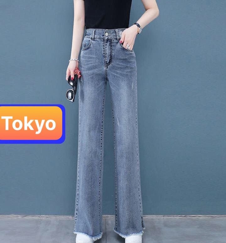 QUẦN BAGGY JEAN NỮ CHẤT BÒ XANH ỐNG RỘNG LƯNG THUN LƯNG CẠP CHUN CAO NÂNG MÔNG CAO CẤP SANG CHẢNH DB-0726 - TOKYO FASHION